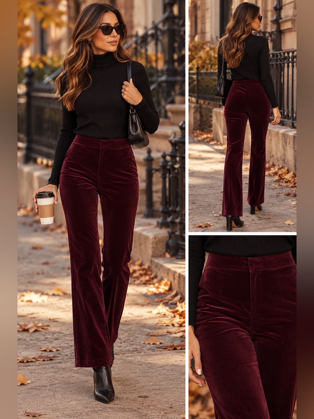 Ralph Lauren Burgundy Velvet Boot-Cut Pants